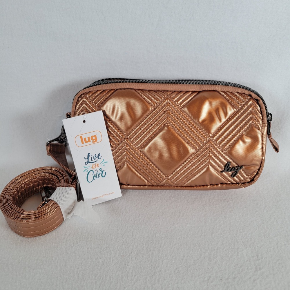 Lug Womens Coupe XL Metallic Quilted Convertible Travel Crossbody Bag Brown